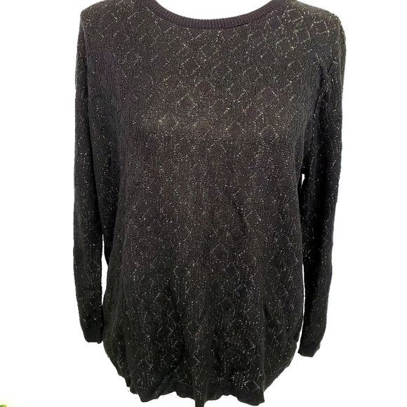 Alfred Dunner Black Sweater Gold Metalic L VGUC - Picture 1 of 9